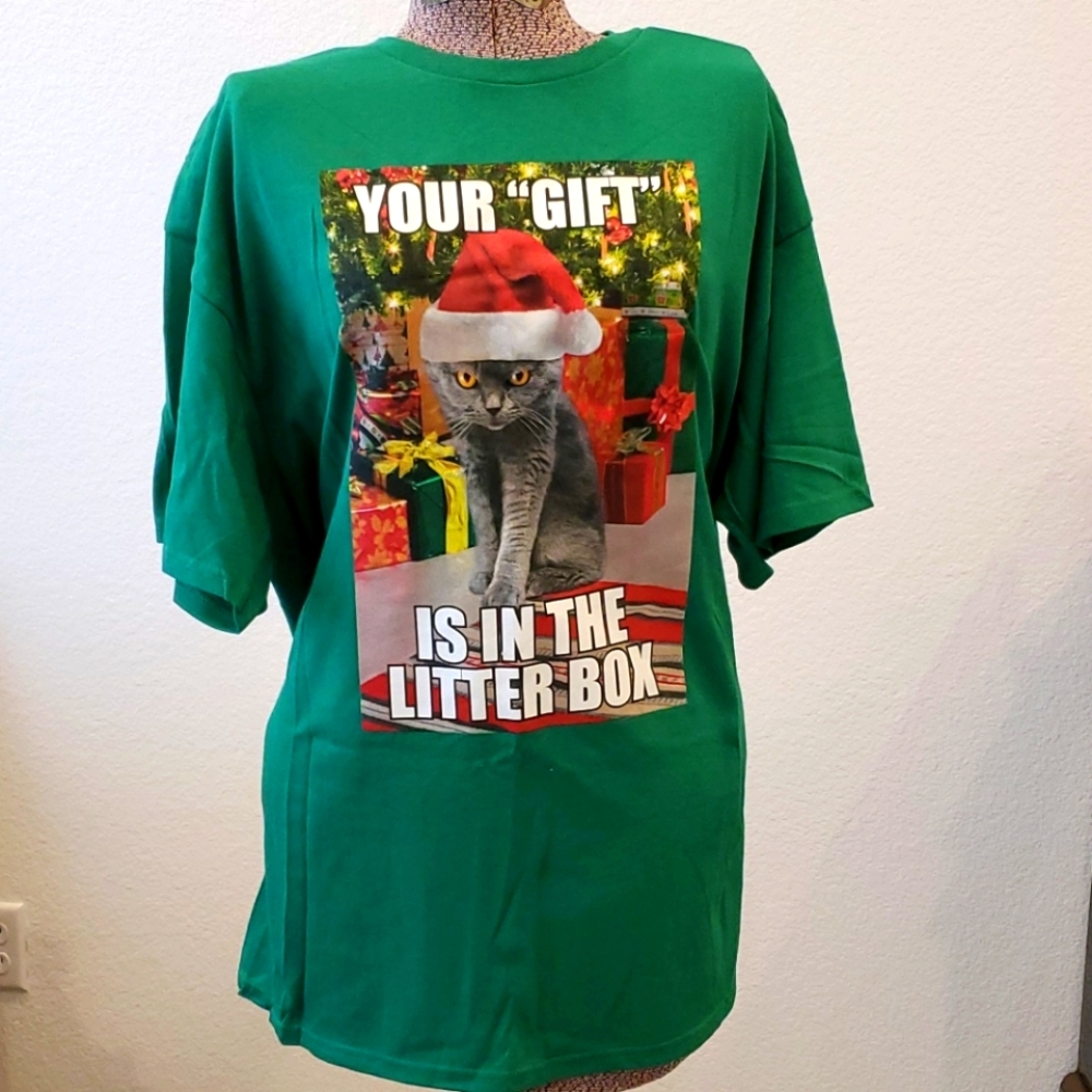 Tshirt Green Cat Christmas